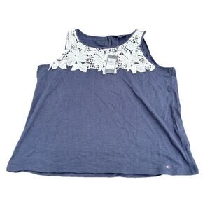 Tommy Hilfiger Navy Blue And White Floral Crochet Sleeveless Tank XL